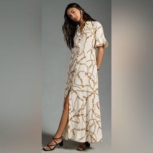 Maeve Cream Maxi Dress with Gold Chain Print